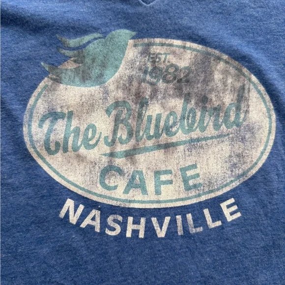 The Bluebird Cafe Nashville V-Neck Short Sleeve Tee - Blue - Picture 2 of 5